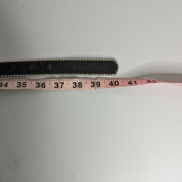 VTG Cache Black Pebbled Leather Rhinestone Silver Trim Buckle Western Belt - Picture 6 of 6